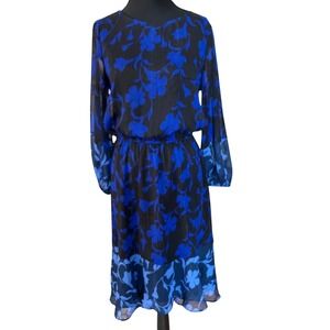 Laundry by Shelli Segal Blue Floral Sheer Long Sleeve Hi-Low Midi Dress Size 6